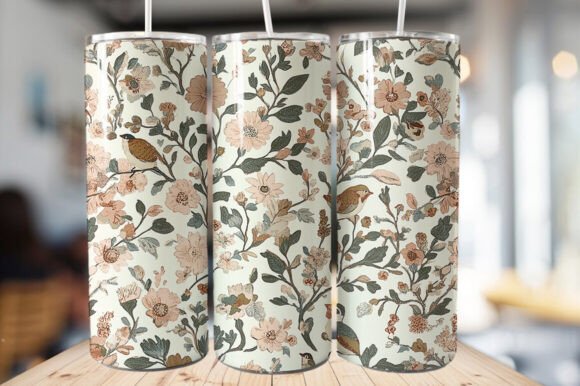 Download Vintage Bird &amp; Flowers Tumbler Wrap - Tumbler Collection