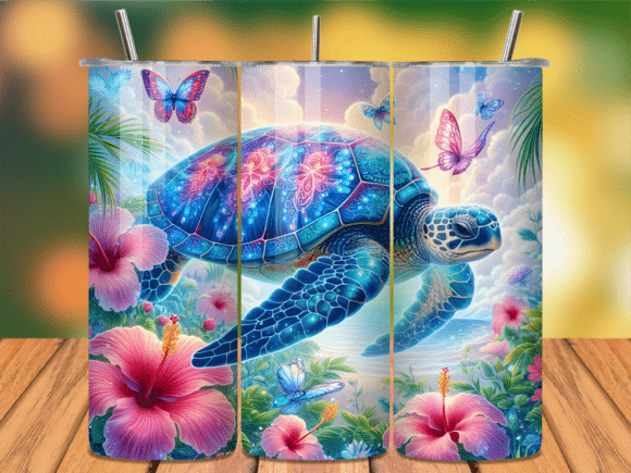 Download Tropical Sea Turtle Floral Tumbler Wrap - Tumbler Collection