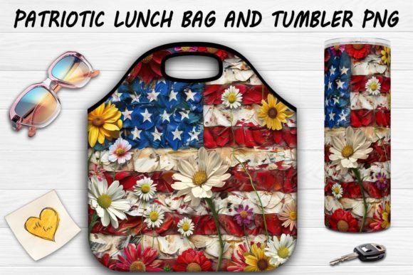 Download Floral Patriotic Lunch Bag &amp; Tumbler PNG - Tumbler Collection