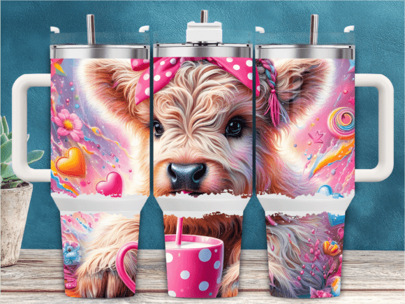 Download Pink Bow Highland Cow 40oz Tumbler Wrap - Tumbler Collection