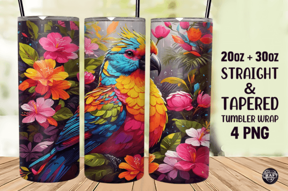 Download Colorful Bird &amp; Flowers Tumbler Wrap PNG - Tumbler Collection