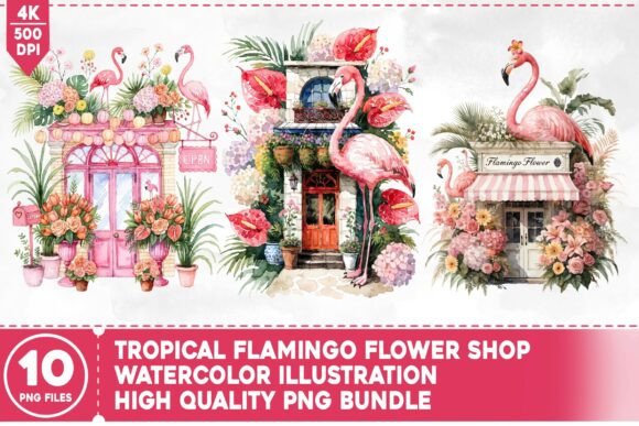 Download Tropical Flamingo Flower Shop PNG Bundle - Premium Resources