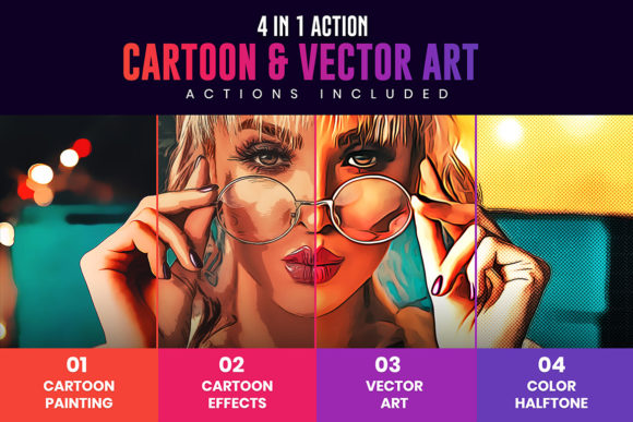 Download 4in1 Cartoon &amp; Vector Art Ps Action - 4in1 Collection