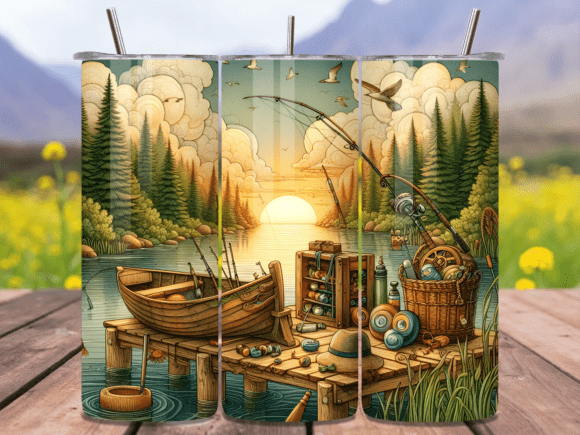 Download Lake Sunset Fishing Tumbler Wrap PNG - Tumbler Collection