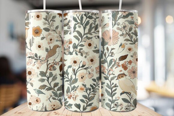 Download Vintage Bird &amp; Flowers Tumbler Wrap - Tumbler Collection