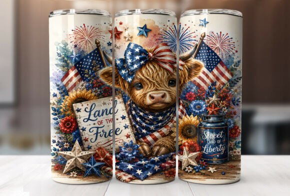 Download 4th of July Highland Cow Tumbler Wrap - Tumbler Collection
