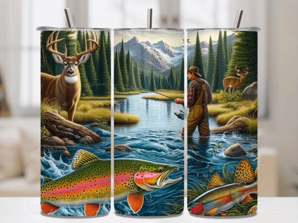 Download Mountain River Fisherman Tumbler Wrap - Tumbler Collection