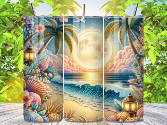 Download Full Moon Summer Beach Tumbler Wrap - Tumbler Collection