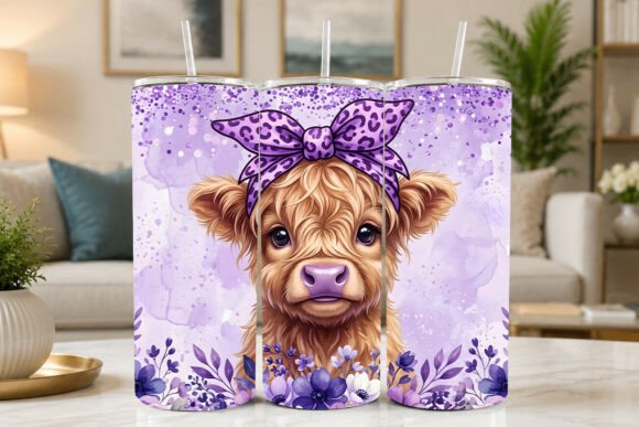 Download Cute Highland Cow Purple Cheetah Tumbler - Tumbler Collection