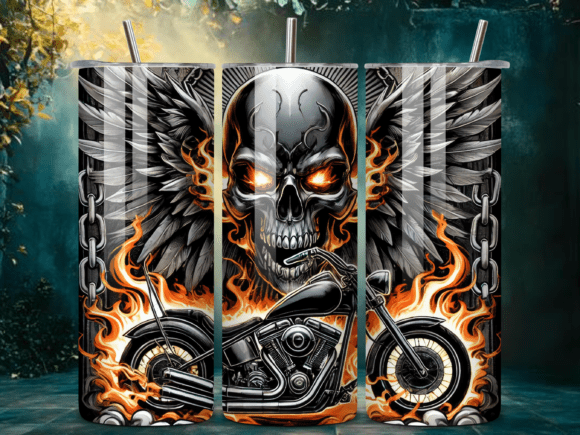 Download Flaming Skull Motorcycle Tumbler Wrap - Premium Bundle