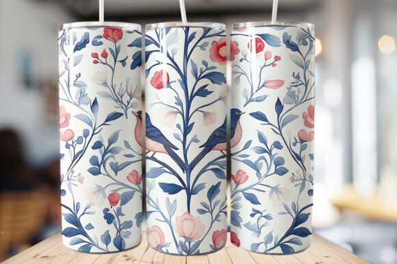Download Vintage Bird &amp; Flowers Tumbler Wrap - Tumbler Collection