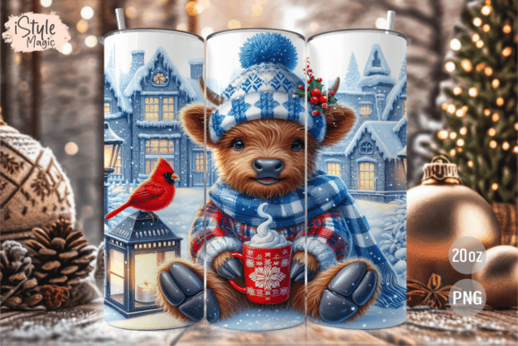 Download Blue Christmas Highland Cow Tumbler Wrap - Tumbler Collection