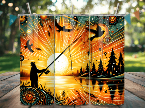 Download Boho Sunset Fisherman Art Tumbler Wrap - Tumbler Collection
