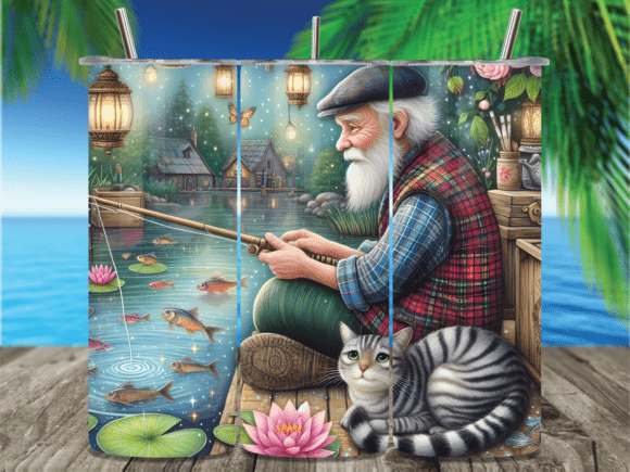 Download Elderly Fisherman Cartoon Tumbler Wrap - Tumbler Collection